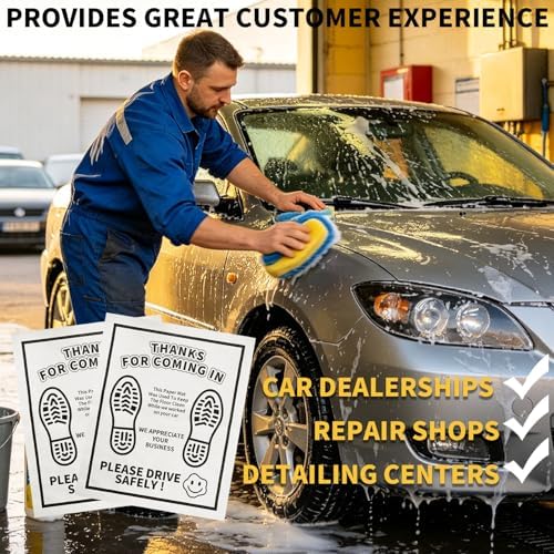Disposable Paper Floor Mats for Cars 16" W x 20" H 100Pcs, White Waterproof Automotive Foot Pads, Vehicle Carpet Protector for Auto Detailing, Dealerships, Mechanics & Car Shops