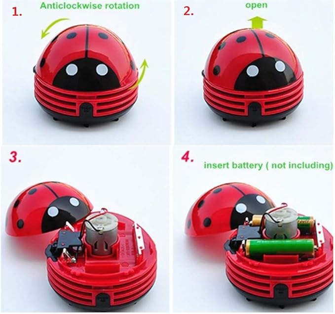Art&Beauty Red Beetle Shaped Portable Corner Desk Table Top Vacuum Cleaner Mini Cute Vacuum Cleaner Dust Sweeper