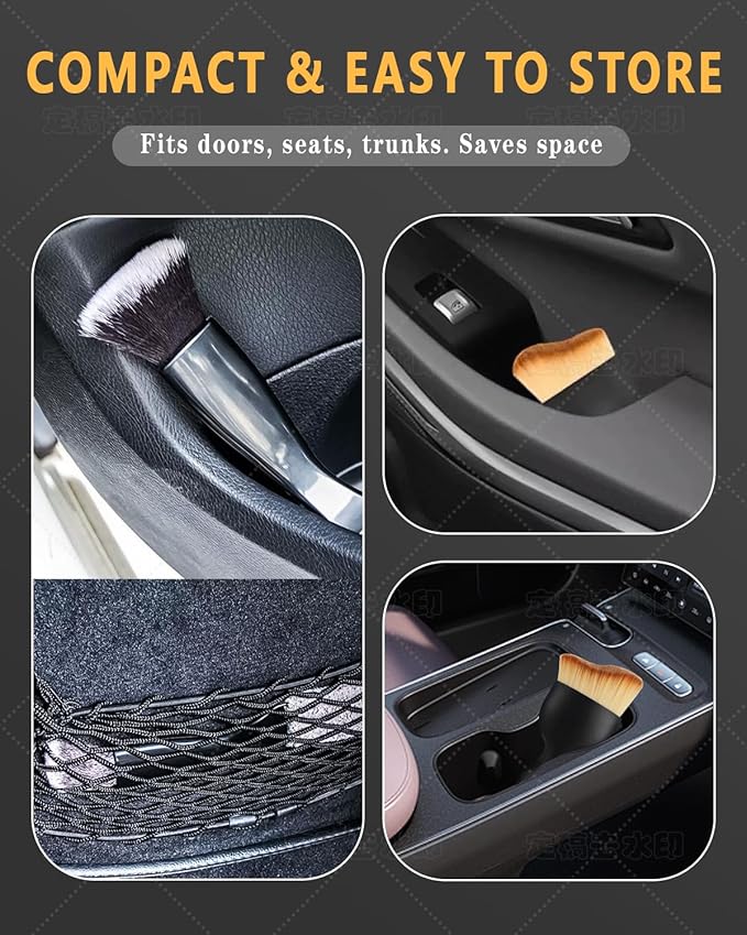 3PCS Car Interior Detailing Kit - 2 Curved Soft Bristle Brushes & 1 Dual-Head Duster | Scratch-Free Dusting for Dashboard, Vents - Fits All Vehicles (Sedans, SUVs, Trucks, ATVs)