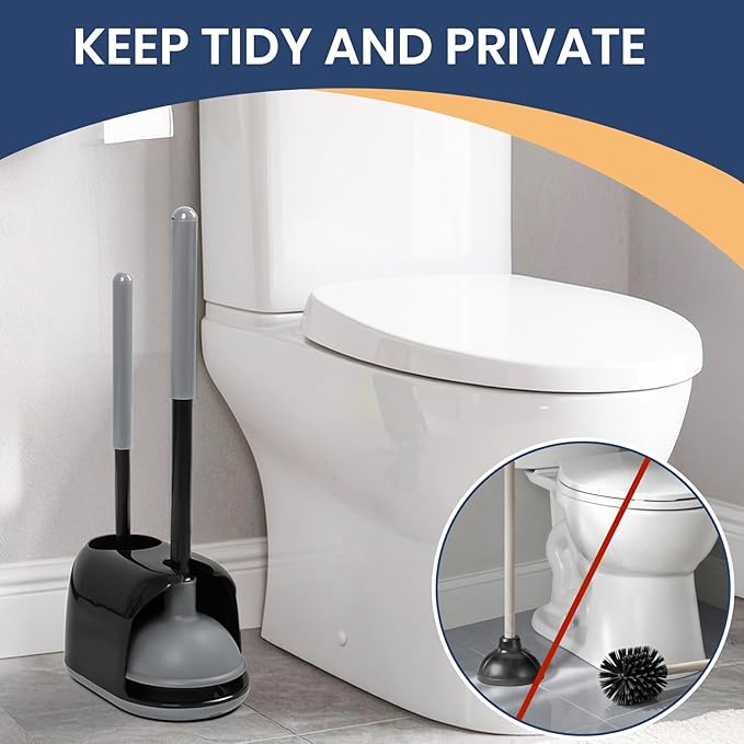 Toilet Bowl Brush and Plunger Set with Toilet Cleaner Brushes and Heavy Duty Plunger Long Handle for Essential Bathroom Scrubber Cleaning