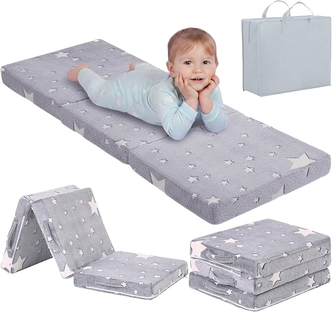 Tiita Foldable Floor Mattress for Kids-Glow in The Dark Toddler Nap Mat with Storage Bag, Portable Toddler Floor Futon f