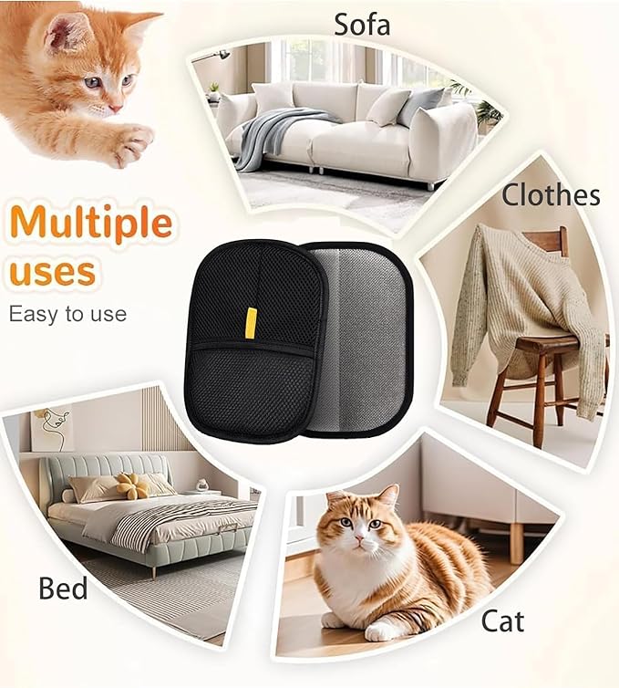4 in 1 Pet Hair Remover with Glove, Reusable&Effective Cat and Dog Hair Removal Cleaning Tool with 17-Inch Extra Long Handle Multifunctional Fur Lint Brush for Couch,Furniture,Carpet,Clothes,Bedding