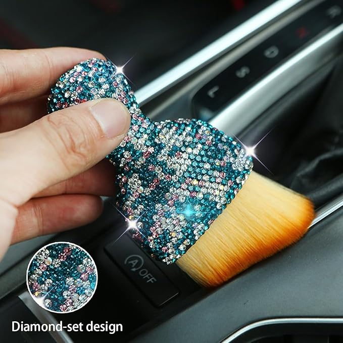 zipelo Auto Interior Dust Brush, Car Detailing Cleaning Brush with Diamond, Bling Handle Soft Bristles Dusting Tool, Scratch Free Dirt Clean Brushes for Vehicle Air Conditioner Vent (Multicolor)