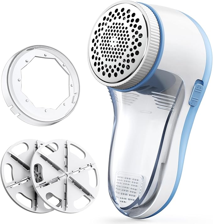 POPCHOSE Fabric Shaver, Lint Remover for Clothes, Electric Lint Shaver with 6-Leaf Blades, Sweater Shavers to Remove Pilling for Clothing, Couch, Furniture, Fuzz, Lint Ball, Bobbles, Light Blue