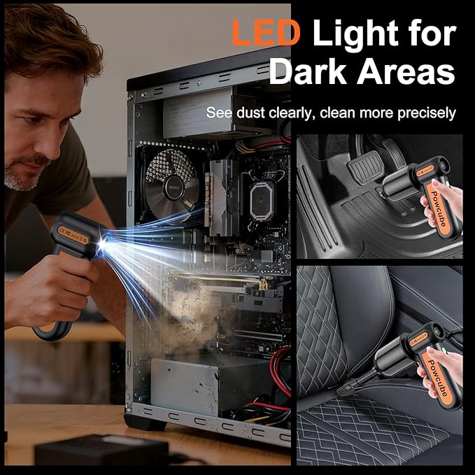 2-in-1 Compressed Air Duster 180000RPM Powerful Motor, Cordless Mini Vacuum Cleaner, 10,000mAh Battery, Portable Electric Air Duster, Dust Blower for Computer, Keyboard, Outdoor, House, Car and Office