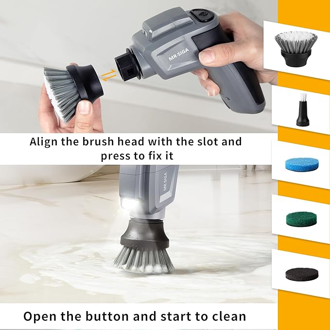 MR.SIGA Electric Spin Scrubber Flat Brush Refills, 3 Pack