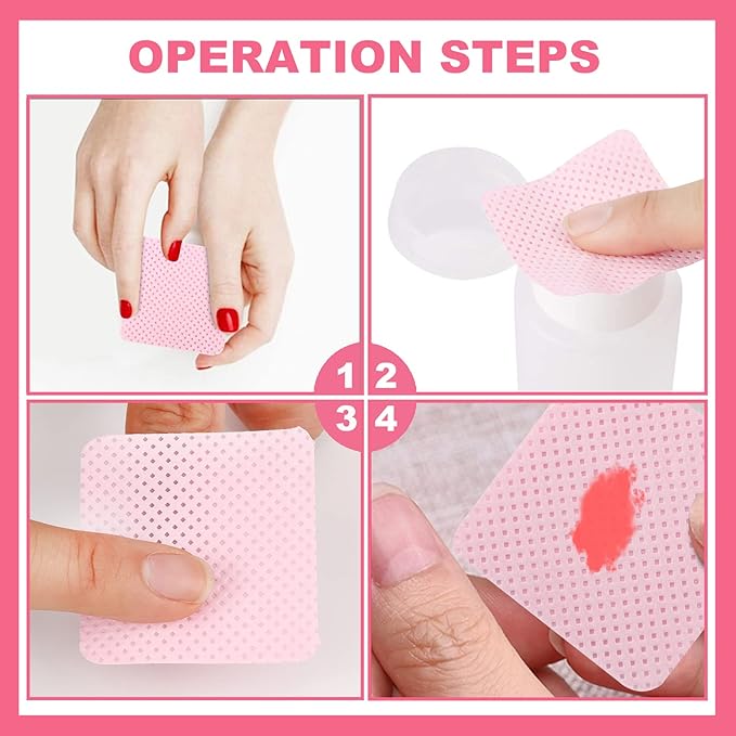 NXJ INFILILA Lint Free Nail Wipes, 1000PCS Non-Woven Fabric Dry Nail Prep Wipes, Absorbent Acetone Nail Polish Remover Lash Extensions Glue Nail Cleaning Pads for Salon Supplies (Pink)