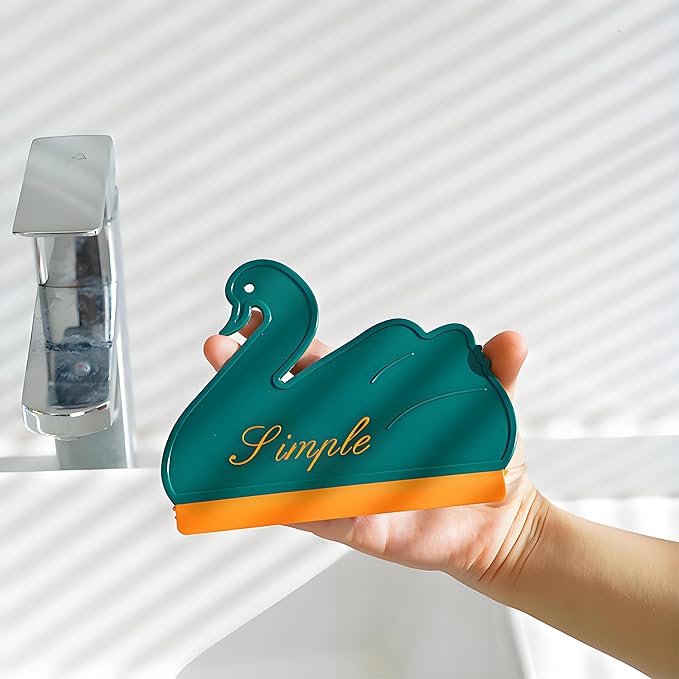 Squeegee Bathroom Glass Door Cleaning Scraper with Hanging Hook, Silicone Mini Kitchen Countertop Squeegee, Water Wiper Scraper for Sink Tiles Cleaning Tools (Swan 2PCS)