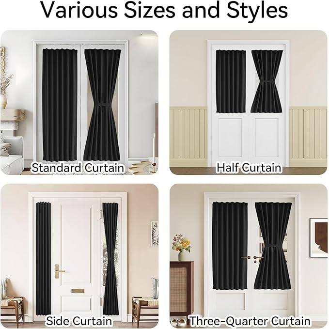 Vatge Privacy Sidelight Curtains for Front Door - Side Door Window Curtains for Glass Doors, 1 Panel, W25 x L80, Black