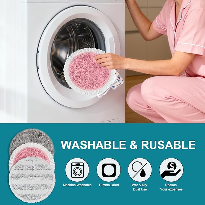 Spin Cordless Electric Mop Pads: 7.5/7.48/7.28/7 Inch Steam/Electric Mop Pads Replacement for Vmai/eous/idoo/alfabot/devoac - Round Velcro Scrubber Reusable Mop Pads Refill for Floor Cleaning 8 Pack