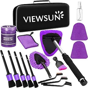 Windshield Cleaner Tool, 17Pcs Purple Car Interior Cleaning Kit, Detailing Kit Cleaner, Detailing Brush, Cleaning Gel, I