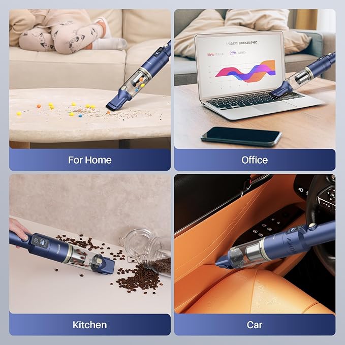 Cordless Handheld Vacuum, 12KPA High Power Hand held Vacuum with Brushless Motor and LED Screen, for Car and Home Cleaning