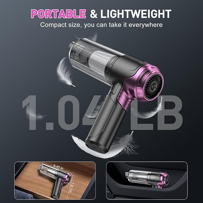 KMM Handheld Car Vacuum Cleaner, 10000PA Vacuum Cleaner & Air Duster, 120W High Power Vacuum Portable Cordless, Hand Held Vacuum Rechargeable with Multi-Nozzles & LED Light for Home, Car, Office