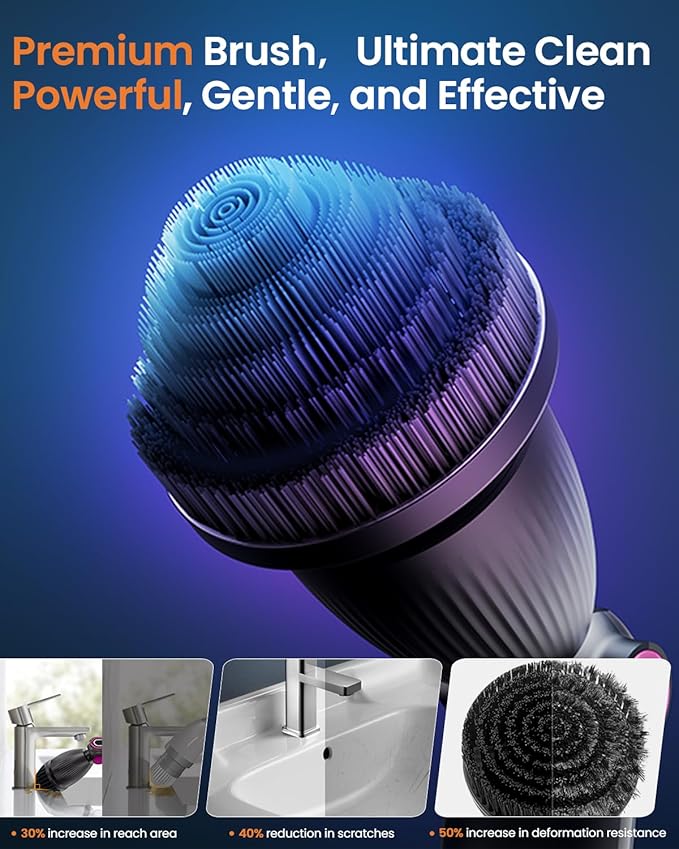 Electric Spin Scrubber Replacement Brush Heads for Cordless Spin Scrubber, 3pcs Extra Brush Accessories Suitable for TECFUN S1 Pro & L1 Power Scrubber, Cleaning Brush for Tub,Tile,Floor-Black