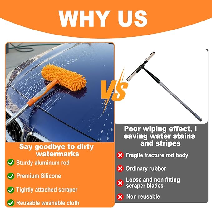 Professional 67" Window Squeegee, 3-in-1 Rotatable Squeegee for Window Cleaning with Extension Poles, Window Cleaner Tool Kit for Indoor & Outdoor High Windows and Car Glass