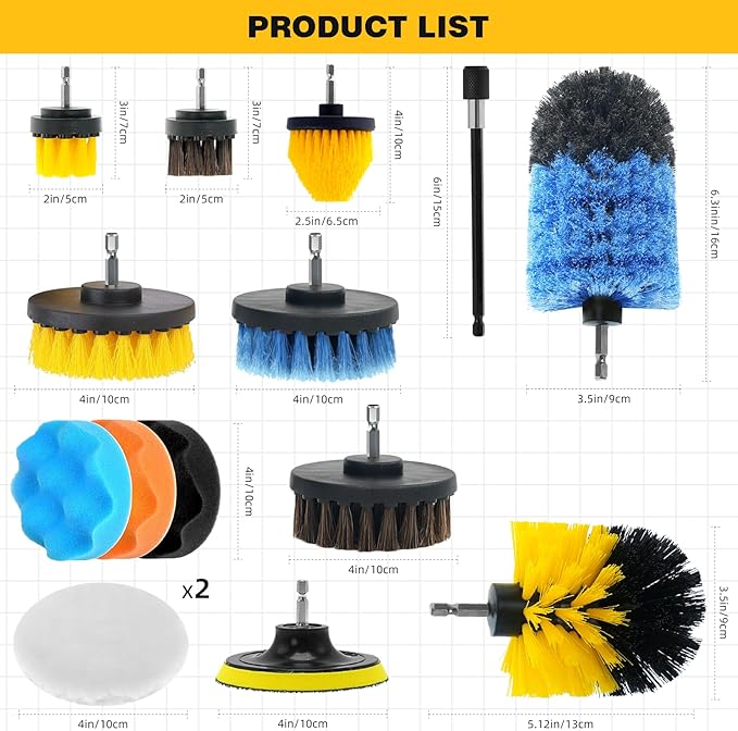 15 Pcs Drill Brush Attachments Set Fluffy Soft and Hard Bristles Horsehair Brush Cleaning Kit Scrub Sponge Polishing Pads for Home Bathroom Car Kitchen Corners Sink Stubborn Stains Tiles
