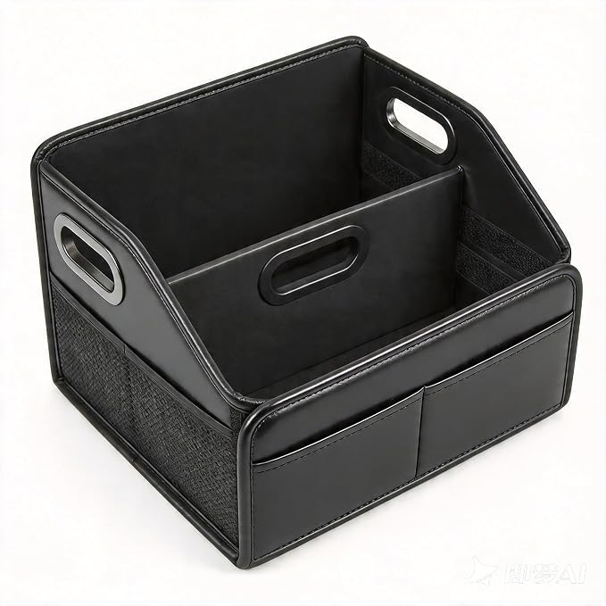 Car Organizer, Reinforced PU Leather Storage with Adjustable Divider