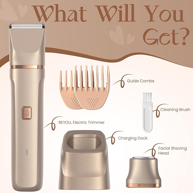 Electric Bikini Trimmer for Women - Waterproof Pubic Hair Trimmer & Facial Shaver, Rechargeable Cordless Electric Razor with Ceramic Blades, IPX7 Shower-Safe for Sensitive Skin, Gift for Women