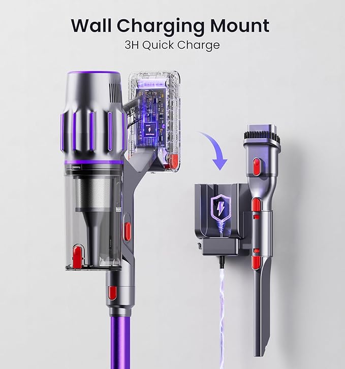 Cordless Vacuum Cleaner,650W 55KPA 80Mins Cordless Stick Vacuum with Smart Display,1.8L Cup,V-Shaped Anti-Tangle Brush,Wall Mount Charging,Self-Standing Vacuum Cleaners for Home,Floor,Carpet,Pet Hair
