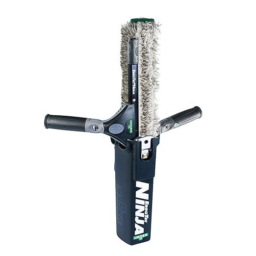 Unger Commercial ErgoTec Advanced Window Cleaning Ninja Kit 4-in-1 – Squeegee, Scrubber, Tool Holder, Microfiber Cloth – Professional Indoor/Outdoor Window Cleaning Equipment, WNK12