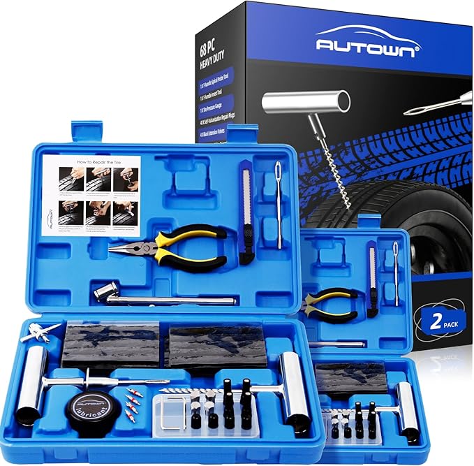 AUTOWN Flat Tire Repair Kit 68pcs 2-Pack, Tire Plug Kit to Fix Punctures