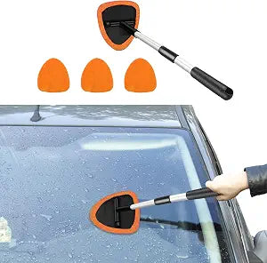 Windshield Cleaning Tool, Car Window Cleaner with Extendable Long Handle and 4 Washable Reusable Microfiber Pads, Auto I