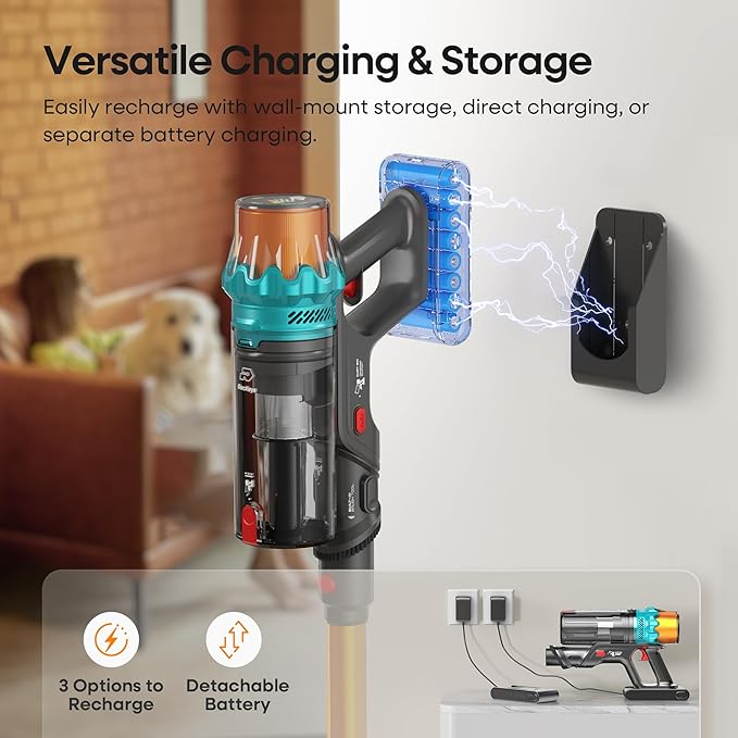 ElecKeys Cordless Vacuum Cleaner, 650W 55KPA 70Mins Vacuum Cleaners for Home, Self-Standing Stick Vacuum with Touch Screen, Anti-Tangle, Lightweight Wireless Vacuum for Hard Floor/Carpet/Pet Hair/Car