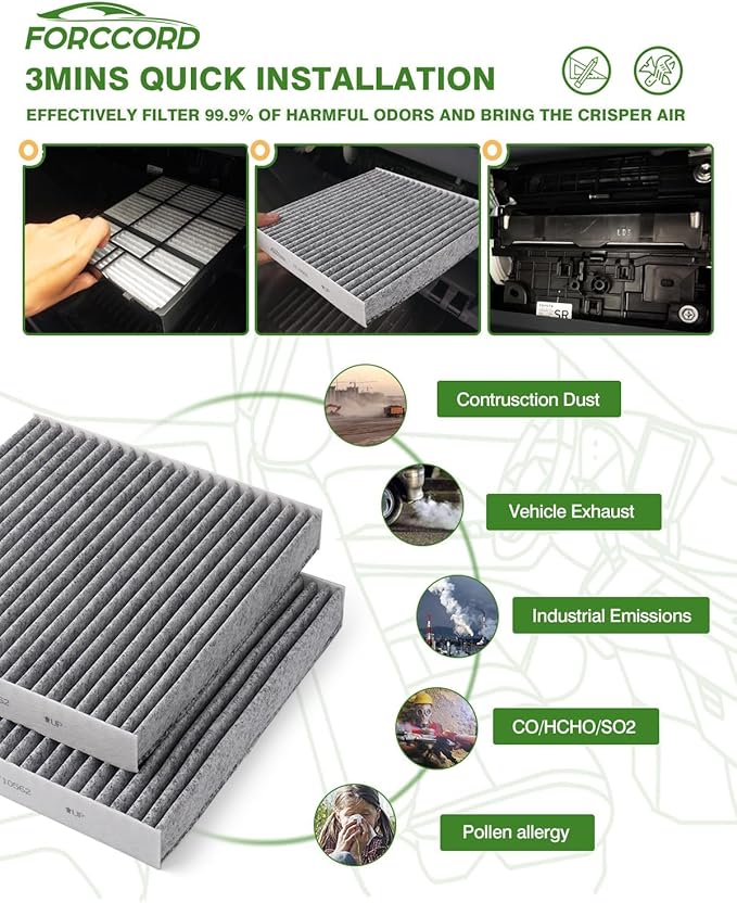 2-Pack Cabin Air Filter Fits for Tesla Model S 2016-2025 2026 (Not for plaid) Activated Carbon Cabin Filter Replacement 107273600B Car Accessories