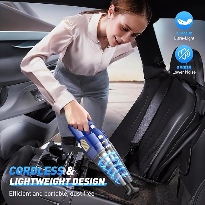 Handheld Vacuum Cordless, 15000PA Powerful Suction Car Vacuum Cleaner Lightweight with Multi Accessories, Hand held Vacuum Cleaner Dust Busters Cordless Rechargeable for Car Home