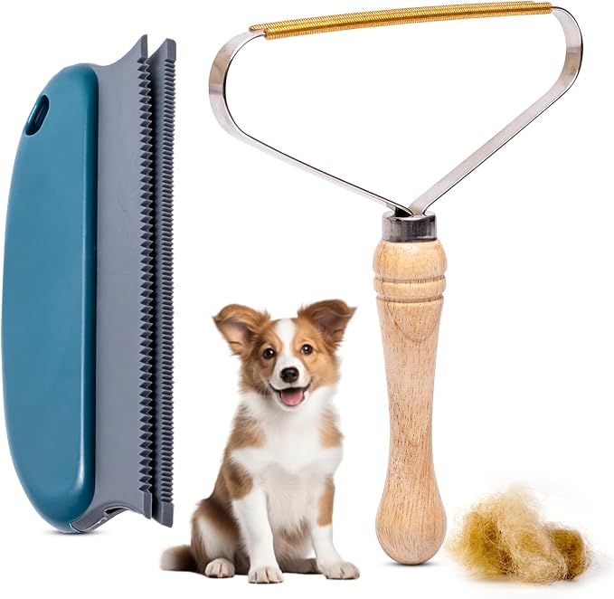 2-Pack Pet Hair Removal Tool - Lint Remover, Carpet Scraper & Shaver for Clothes and Carpets - Dog & Cat Hair Remover wi