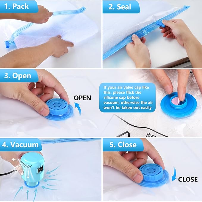 Electric Pump for Vacuum Storage Bags, Portable Vacuum Bag Pump, Electric Vacuum Pump for Storage Bags, Great for Various Vacuum Seal Bags for Clothing,Blankets,Bedding- Blue (No Bags)