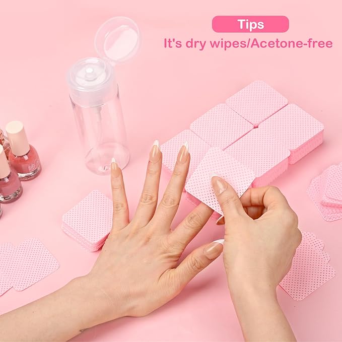 Lint Free Nail Wipes, Acetone Nail Polish Remover 1080PCS with Pump Dispenser, Gel Nail Polish Remover Pads Soft Non-woven Nail Wipes for Nail Polish Remove and Acrylic Nail Supplies,Pink