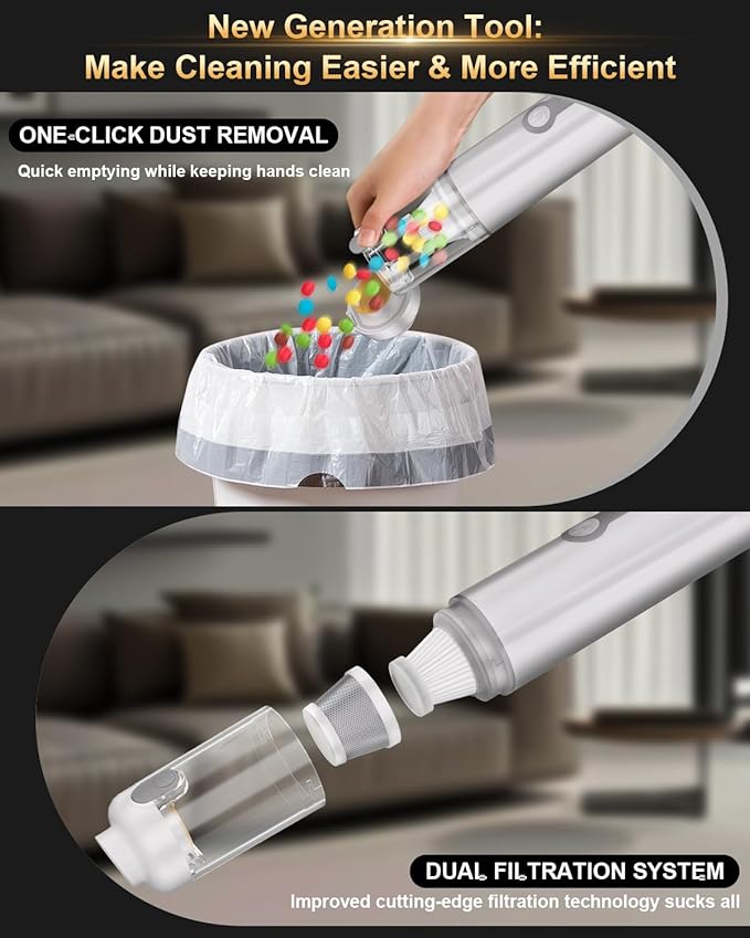 MARTISAN Portable Car Vacuum, 20,000Pa Suction with Strong BLDC Turbo, 3 Speeds, 3-in-1 Versatile Vacuum, 30+ Min Long Runtime, Quick Charging for Desk, Keyboard, Car, Silver