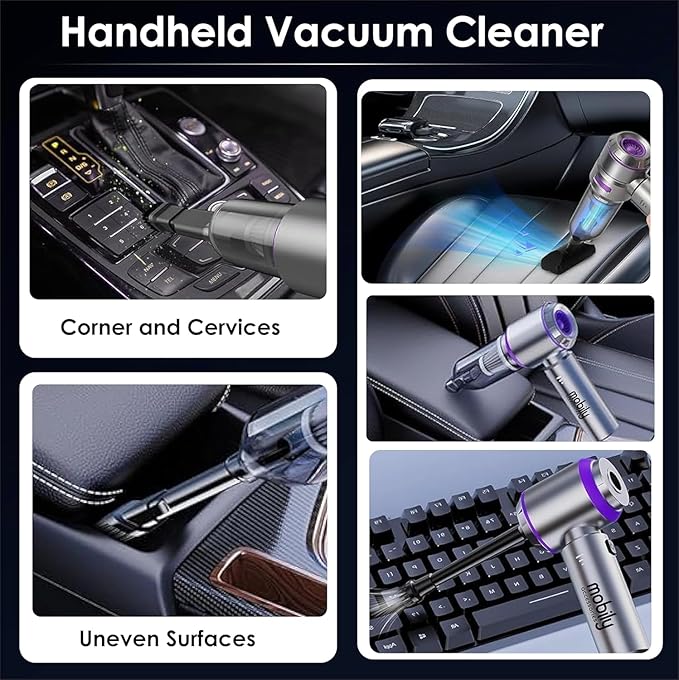 2026 Upgraded 4-in-1 Handheld Cordless Car Vacuum Cleaner, 16000PA High Power Air Blower & Mini Car Vacuum Cleaner with LED Light for Home, Office & Auto, 15000mAh long Battery & Type-C Fast Charging