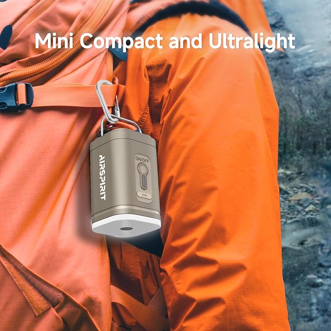 Portable Electric Mini Air Pump for Inflatables-Camping (SOS) Light,5 Universal Nozzles,Carabiner Clip,1200mAh Rechargeable-Fast Inflate/Deflate Pool Float/Air Mattress Bed/Vacuum Bag Home Storage