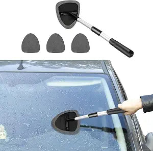 Windshield Cleaning Tool, Car Window Cleaner with Extendable Long Handle and 4 Washable Reusable Microfiber Pads, Auto I