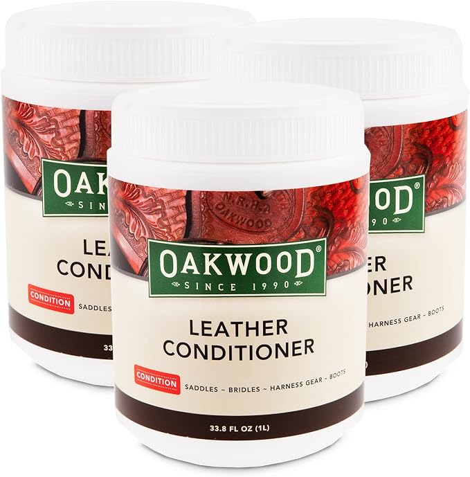 OAKWOOD Leather Conditioner (1L) - CASE of 3 - Hydrates Leather Saddles, Bridles, Tack, Boots and Harness Gear