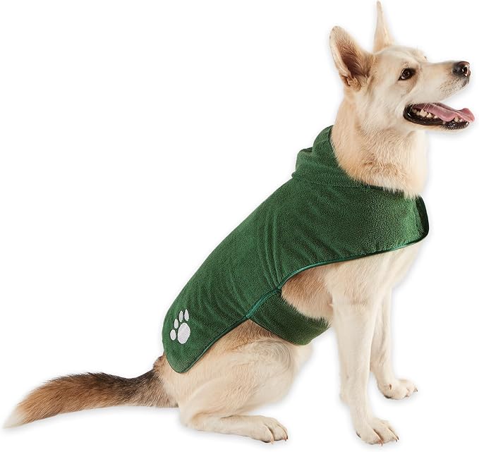 Bone Dry Pet Robe Collection Embroidered Absorbent Microfiber Bath Robe with Adjustable Closure, for Dogs & Cats, Large,