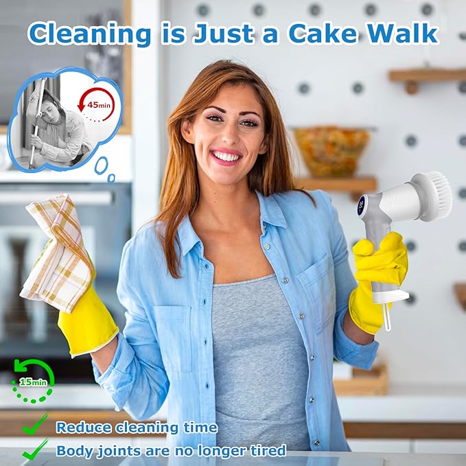 DAESUNG Electric Spin Scrubber, New Electric Bathroom Brush with 7 Replaceable Heads, Power Scrubber with LED Display, Electric Scrubbers for Cleaning Shower, Tile, Grout, Sink