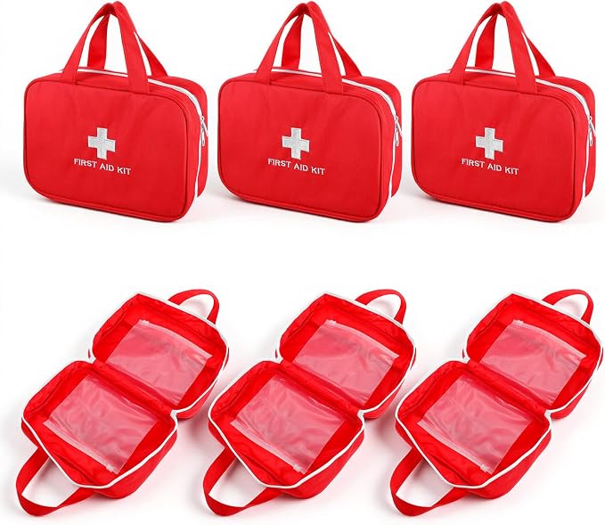 6 Pack First Aid Kit Bag Empty, Red Oxford Fabric Emergency Medical Pouch Trauma Storage Organizer for Car, Travel, Camp