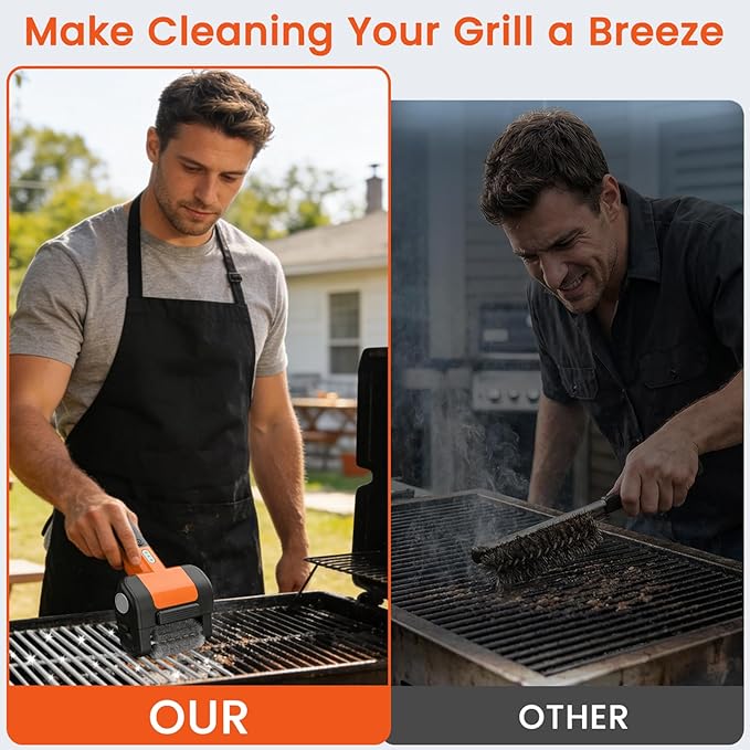 Electric Grill Brush, 950 RPM Cordless Electric BBQ Grill Cleaner with 4500mAh Battery, LED Light, 304 Stainless Steel Brush Head, No Preheating Grill, Heavy Duty Grill Clean Tool for Outdoor Grill