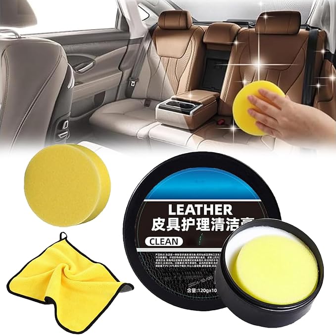 Leader Cleaning and Care Cream & Cleaning Paste for Leather Care, Leather Care Cleaning Paste, with 1 Sponge and 1 Cloth