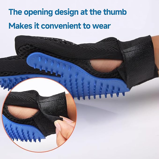 NVNAN Pet Hair Removal Glove for Dogs & Cats, 2-in-1 Deshedding Brush & Massage Mitt - Grooming Gloves for Shedding Control, Bathing and Washing, Safe for Short/Long Hair Pets 2-Pack (Blue)