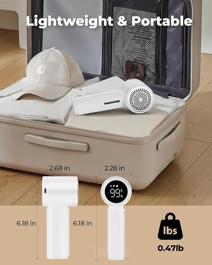 ASNUG Fabric Shaver, Electric Lint Remover, Sweater Shavers to Remove Pilling with 3 Speeds, 6 Leaf Blade, LED Display & Type-C Rechargeable, Removes Fuzz, Pills for Clothes, Furniture