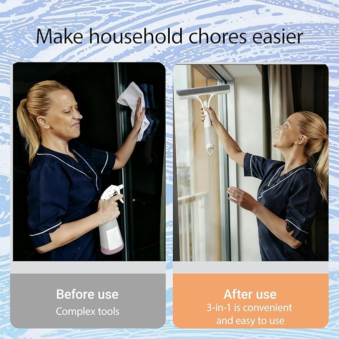 3 in 1 Window Cleaning Scraper,Multifunctional Spray Window Squeegee Cleaner Tool,Mirrors Scraper,Squeegee and Scrubber Spray Bottle Window Squeegee for Glass Doors,Glass Cleaner Tool