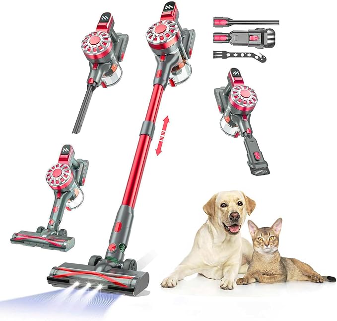WLOTPO Cordless Vacuum Cleaner for Home,Lightweight Stick Vacuum Cordless Rechargeable with Power Suction, Up to 35 Mins