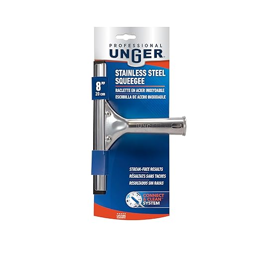Unger Professional 8” Stainless Steel Window & Glass Cleaning Squeegee - Cleaning Supplies, Heavy Duty Squeegee for Window Cleaning, Streak Free Results