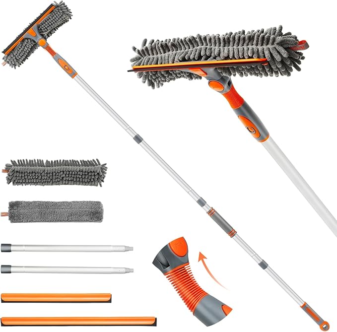 Eazer 89'' Squeegee Window Cleaner 2 in 1 Rotatable Window Cleaning Tool Kit with Extension Pole, Window Washing Equipme