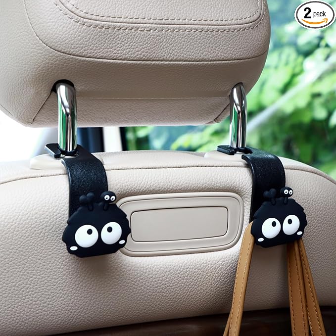 Car Hooks for Purses and Bags Cute Soot Sprite, 2 Pack Black