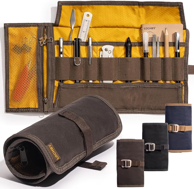 LOCHBY® Art & Electronic Organizer | EDC Roll-Up Tool Bag for Pen Lovers & Tech | Multi-Pocket with Elastic Loops for Pe